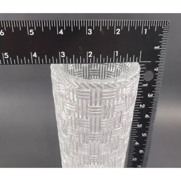 Tiffany & Co Crystal Vase 8" Cylinder Basket Weave Signed /Heavy Made in Germany - Picture 6 of 7